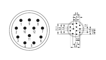 M23 signal contact insert 12-pin (m), crimp insert without contacts