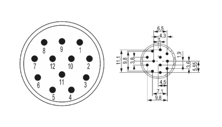 M23 signal contact insert 12-pin (w) Crimp insert without contacts