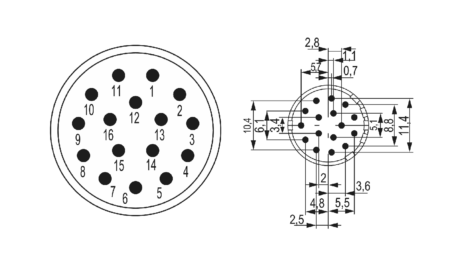 M23 Signal Insert de contact 16 pôles (m), insert à souder