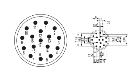 M23 Signal Insert de contact 17 pôles (m), insert à sertir sans contacts