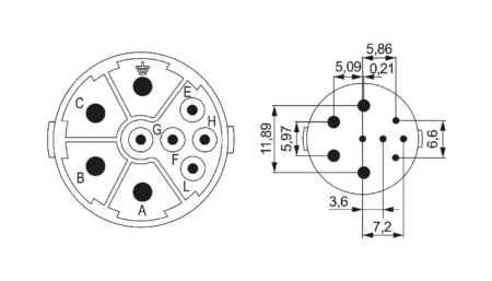 M23 Puissance Insert de contact (m), 9 pôles (5+3+PE) Insert de sertissage sans contacts