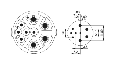 M23 Puissance Insert de contact (w), 9 pôles (5+3+PE) Insert de sertissage sans contacts