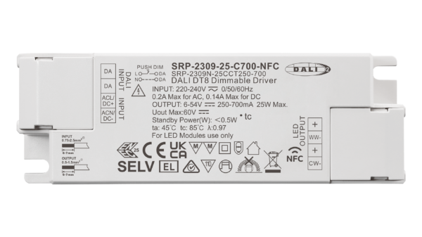 25W DALI2 DT8, Tunable white, Konstantstrom LED Treiber, 250-700mA, NFC