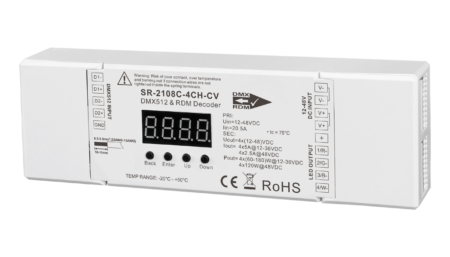 DMX512 RDM LED dimmer, 4 channel, constant voltage 12-48VDC, max. 720W