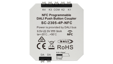 DALI2 DT6 / DT8 NFC programmable push-button coupler, 4 buttons