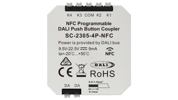 DALI2 DT6 / DT8 NFC programmierbarer Tastenkoppler, 4 Tasten