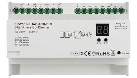 4 channel DALI leading edge, trailing edge dimmer for DIN RAIL