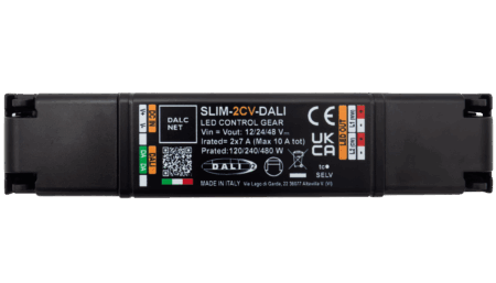 2 channel DALI2 DT8 and DT6 LED dimmer, constant voltage 12-48VDC, linear compact design