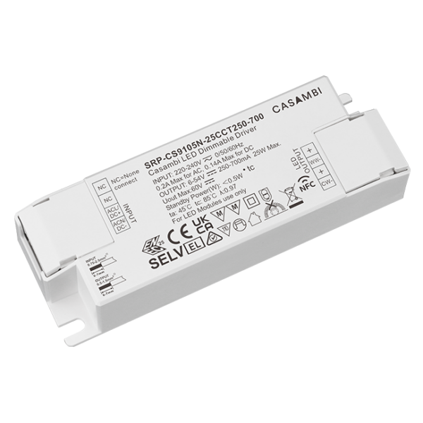 25W Casambi, Tunable white, Konstantstrom LED Treiber, 250-700mA, NFC