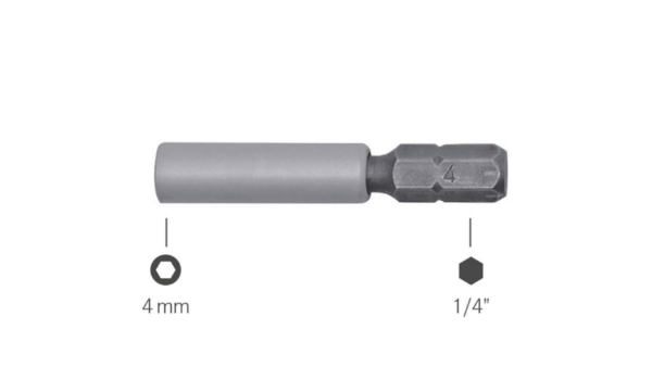 Bit adapter 1/4 inch to 4 mm bits, length 42.5 mm
