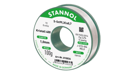 Solder wire crystal 400, Sn99.3Cu0.7 - TC, RE L0, 1mm, 100g