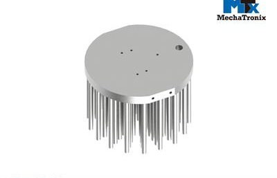LED pin fin heat sink, ø111mm, H 80mm, Base 10mm, Zhaga holes, Clear