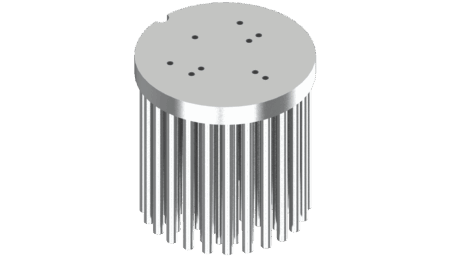 LED pin fin heat sink, ø67mm, H 68mm, Base 8mm, Zhaga&amp;Philips holes, Clear