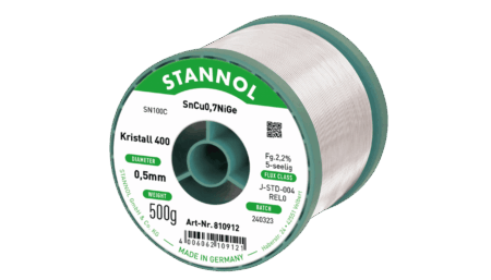 Solder wire Kristall 400, SN100C - SnCu0.7NiGe, 0.5 mm, 500 g